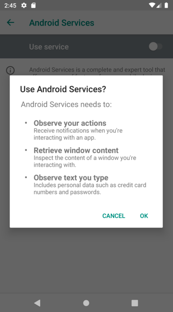 Screenshot of the permissions of sample 07d392